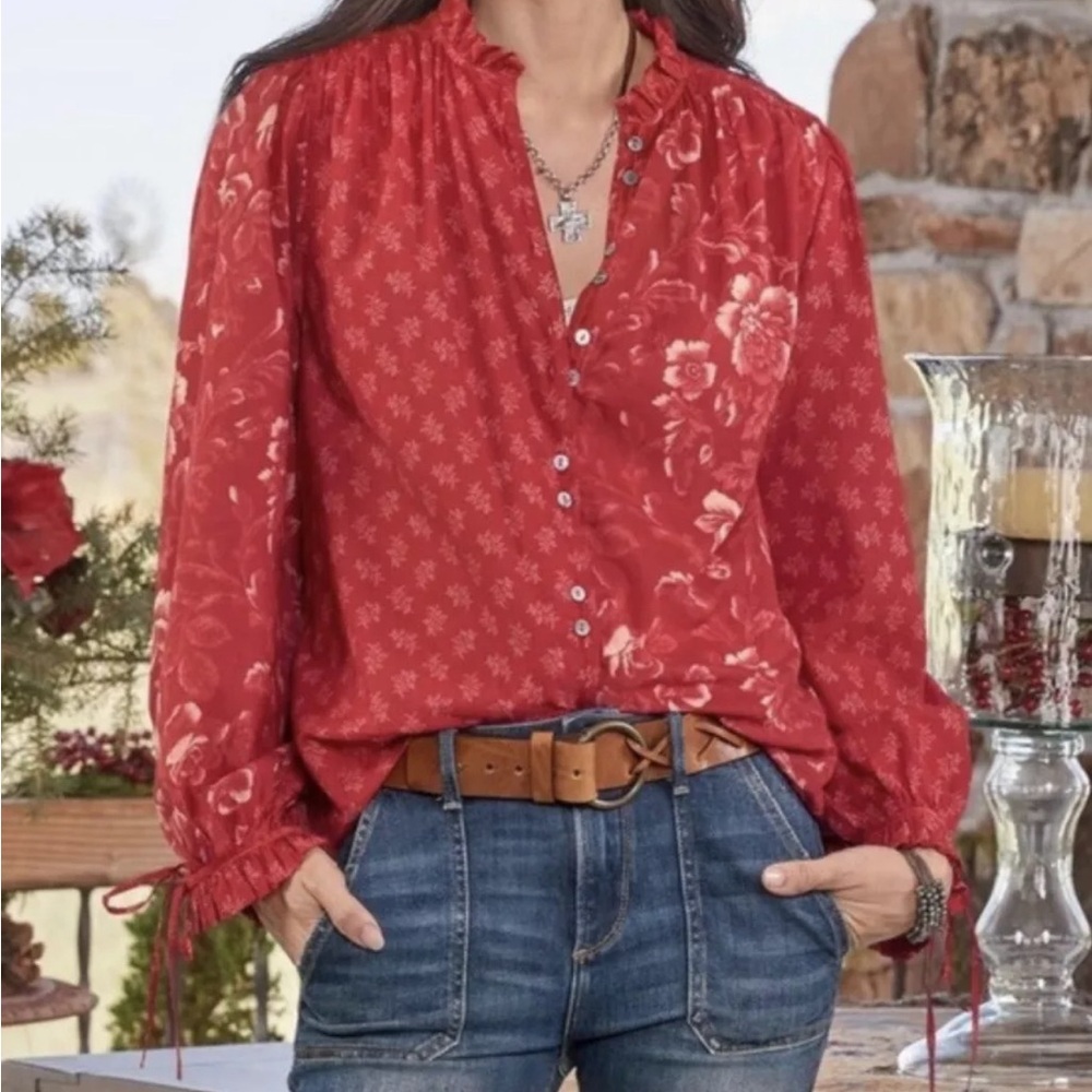 Sundance Janica Floral Peasant Puff Sleeve Blouse - Sz L